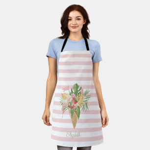 Ice cream,Tropical Leaves Fruit,Pink Stripes St Apron