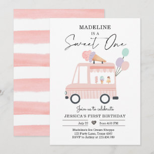 Ice Cream Truck 1st Birthday Invite Pink Sweet One