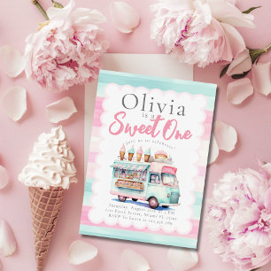 Ice Cream Truck 1st Birthday Pink Sweet One Invitation