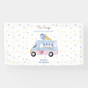 Ice cream truck 2 scoops second birthday banner