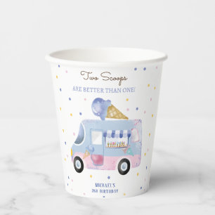 Ice cream truck 2 scoops second birthday paper cups