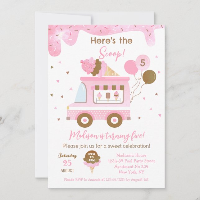 Ice Cream Truck 5th 4th Birthday Party Invitations (Front)