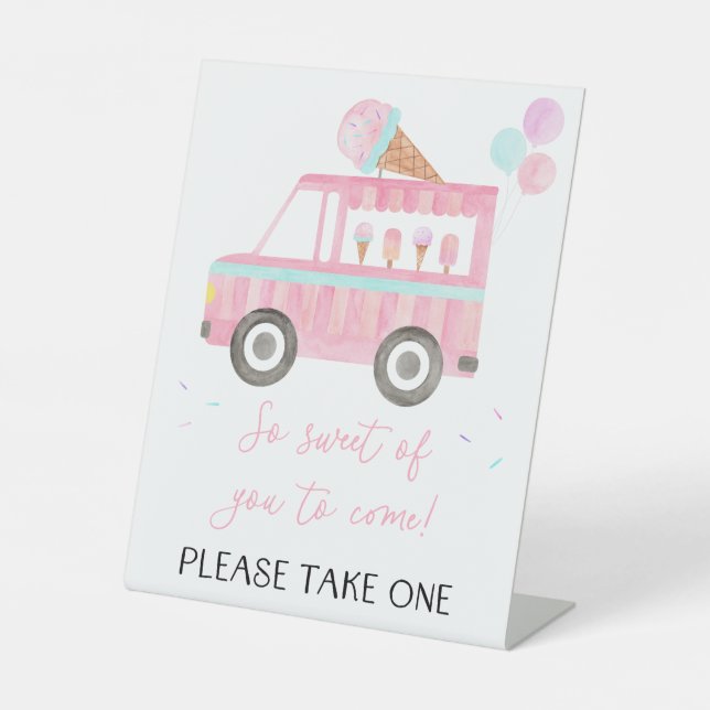 Ice Cream Truck Birthday Favour Pedestal Sign (Front)