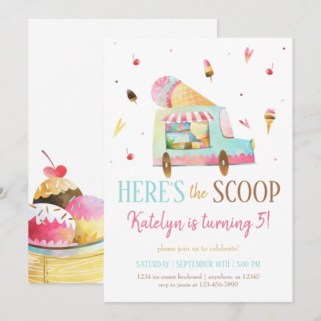 Ice Cream Truck Birthday Invitation (Front/Back)