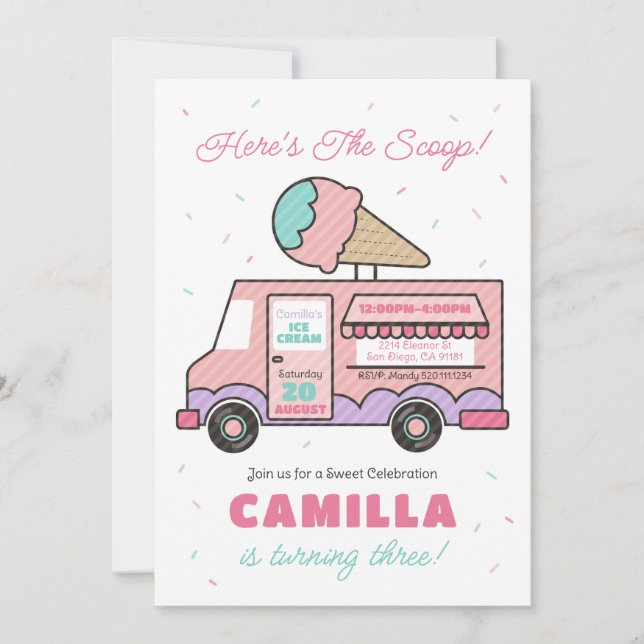 Ice Cream Truck Birthday Party Event Invitation (Front)