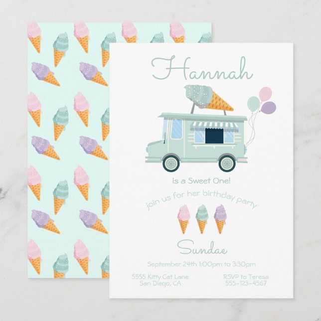 Ice Cream Truck Birthday Party Invitation (Front/Back)