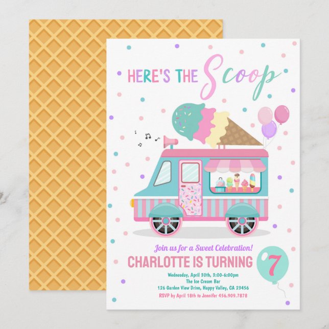 Ice Cream Truck Birthday Party Invitation Any Age (Front/Back)