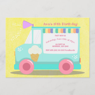Ice Cream Truck Birthday Party Pink Invitation