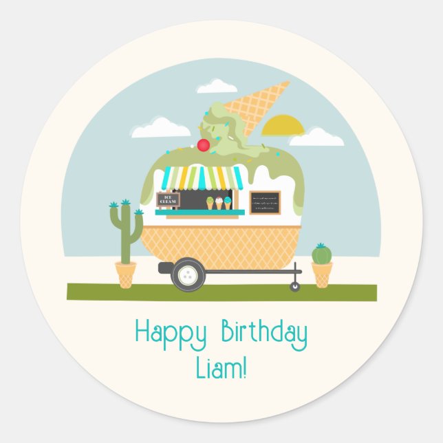 Ice Cream Truck Camper Boys Birthday Classic Round Sticker (Front)