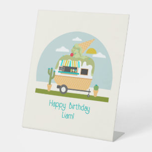 Ice Cream Truck Camper Boys Birthday Pedestal Sign