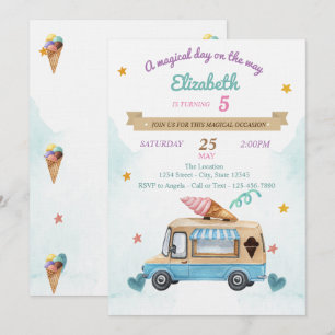Ice Cream Truck,Cones, Birthday Invitation