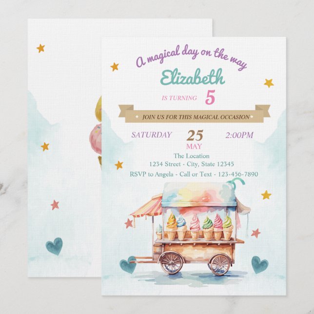 Ice Cream Truck,Cones, Birthday  Invitation (Front/Back)