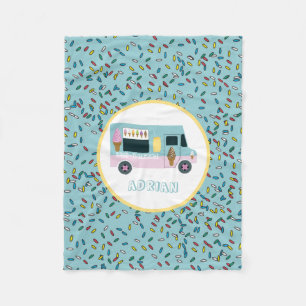 Ice Cream Truck Design Custom Name Fleece Blanket