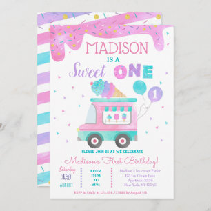 Ice Cream Truck First 1st Birthday Invitations