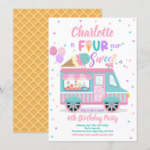 Ice Cream Truck Fourever Sweet 4th Birthday Party  Invitation