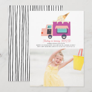 Ice Cream Truck Girl Photo Birthday Invitation