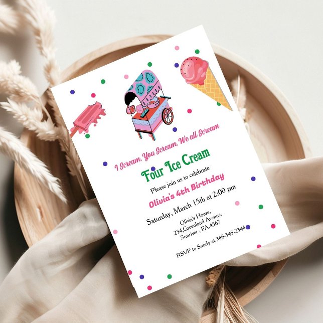 Ice cream truck Girly birthday party Invitation (Creator Uploaded)