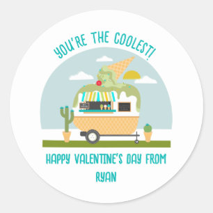 Ice Cream Truck Green Classroom Valentine  Classic Round Sticker