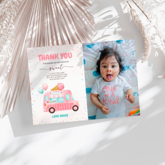 Ice Cream Truck Here's The Scoop Birthday Photo Thank You Card (Creator Uploaded)