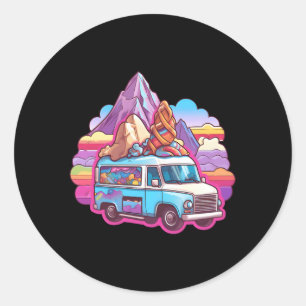Ice Cream Truck In Hills Ice Cream Vendor Classic Round Sticker