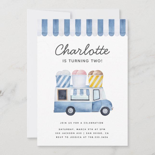 Ice Cream Truck Kids Birthday Party Modern Invitation (Front)