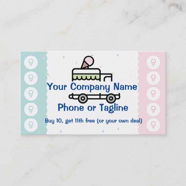 Ice Cream Truck Loyalty Punch Card Business Cards (Front)