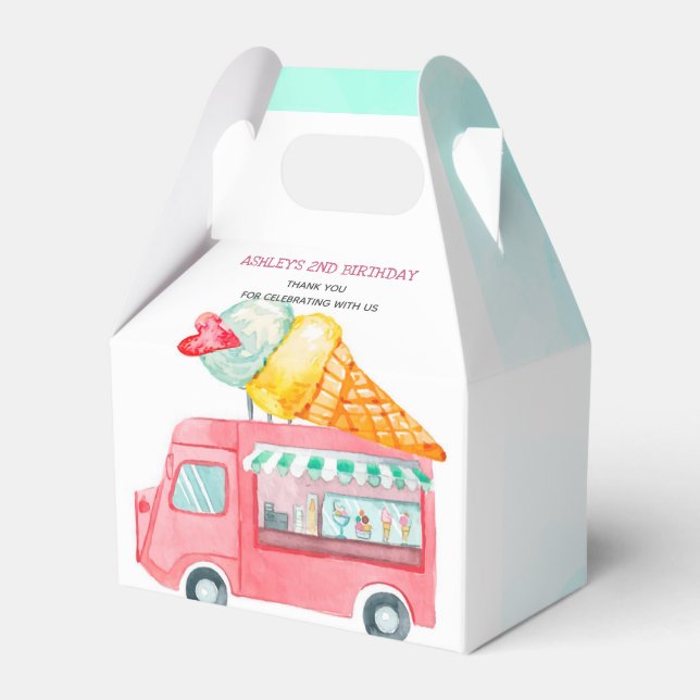 Ice Cream Truck Personalised Birthday Favour Box (Front Side)