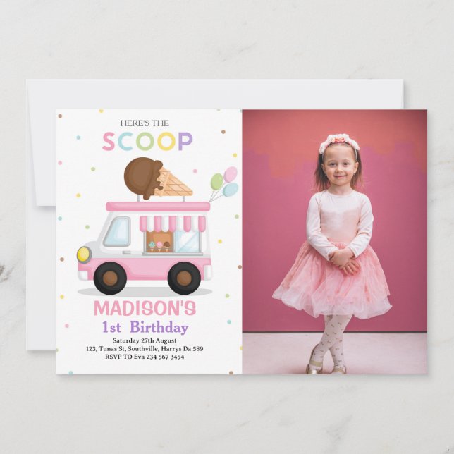 Ice Cream Truck Photo Birthday  Invitation (Front)