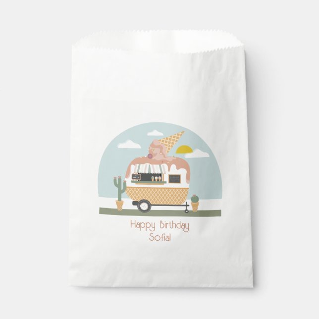 Ice Cream Truck Pink Camper Girls Birthday Favour Bags (Front)