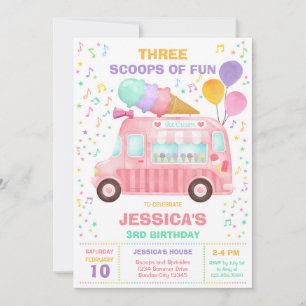 ice Cream Truck Scoops Of Fun Birthday Invitation