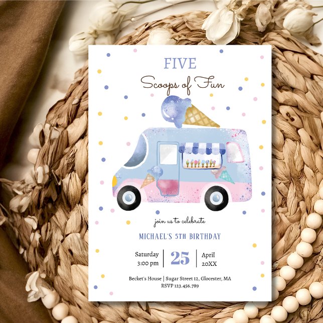 Ice cream truck Scoops of fun kids birthday Invitation (Creator Uploaded)