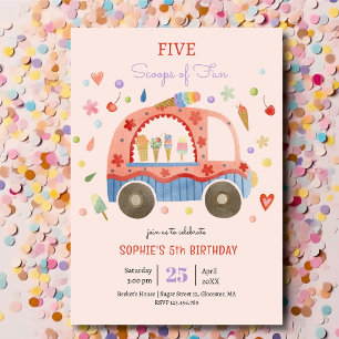 Ice cream truck Scoops of fun kids birthday Invitation