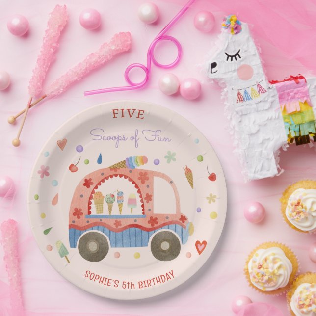 Ice cream truck Scoops of fun kids birthday Paper Plate (Party)