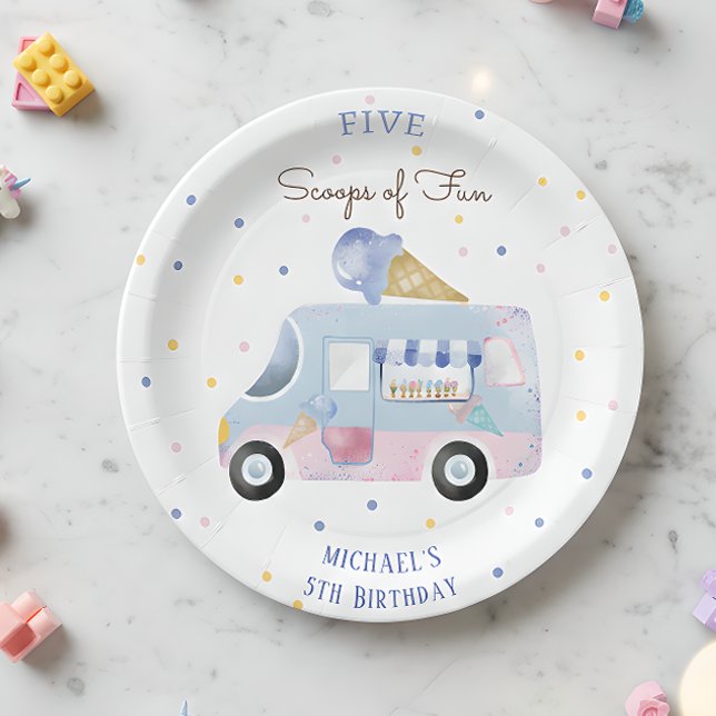 Ice cream truck Scoops of fun kids birthday Paper Plate (Creator Uploaded)