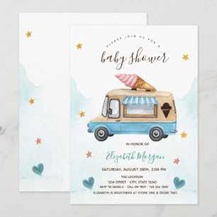 Ice Cream Truck Stars Hearts Baby Shower Invitation