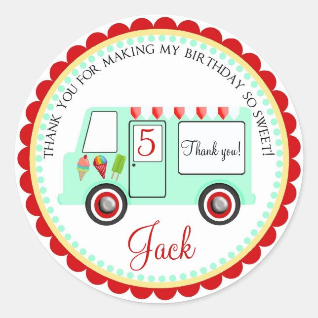 Ice cream Truck  Stickers- boy Classic Round Sticker (Front)