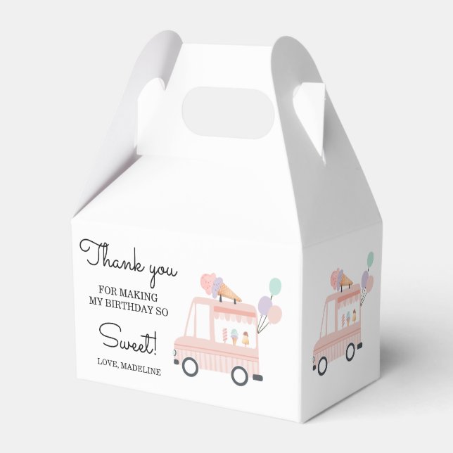 Ice Cream Truck Summer 1st Girl Birthday Favour Bo Box (Front Side)
