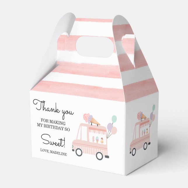 Ice Cream Truck Summer 1st Girl Birthday Favour Bo Favour Box (Front Side)