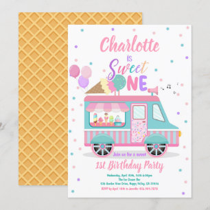 Ice Cream Truck Sweet One 1st Birthday Party  Invitation