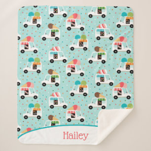 Ice Cream Trucks  Sprinkles Girls Personalized Sherpa Blanket