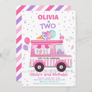 Ice Cream Two Sweet 2nd Birthday Ice Cream Truck I Invitation