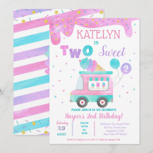 Ice Cream Two Sweet 2nd Birthday Invitations