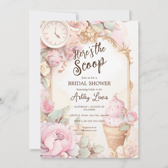 Ice cream vintage blush ice cream bridal invitation (Front)