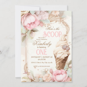 Ice cream vintage, floral ice cream cone  invitation