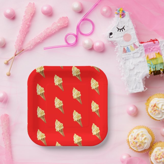 Ice-cream Vivid red Paper Plate (Party)