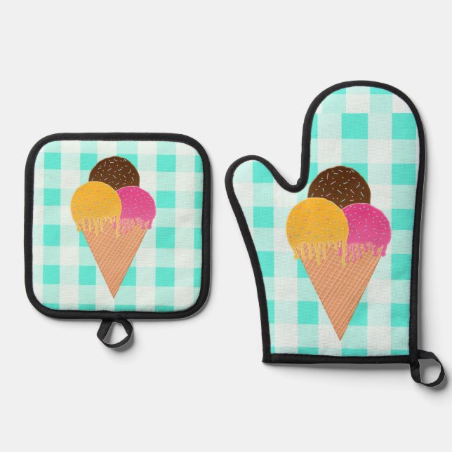 ice-cream waffle cone oven mitt & pot holder set (Front)