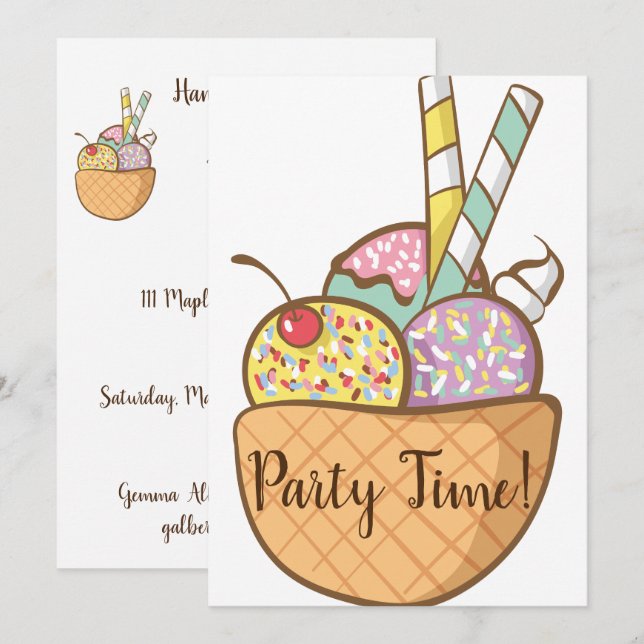 Ice Cream Waffle Cone Party Invites (Front/Back)
