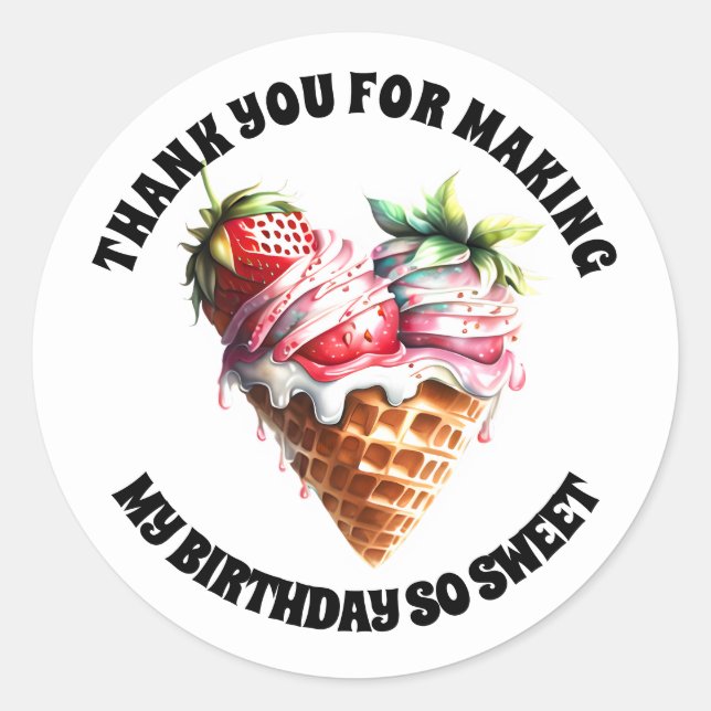 Ice cream waffle cone strawberry toppings kids  classic round sticker (Front)