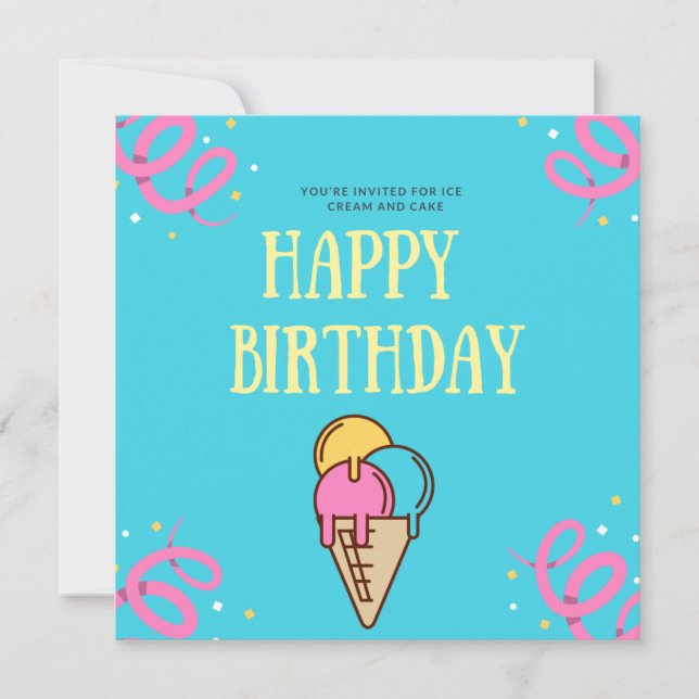 Ice Cream Waffle Happy Birthday Invitation (Front)