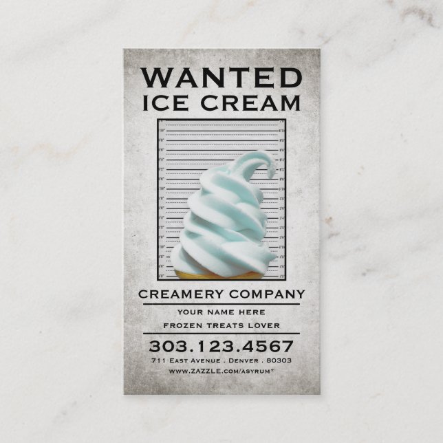ice cream wanted poster business card (Front)